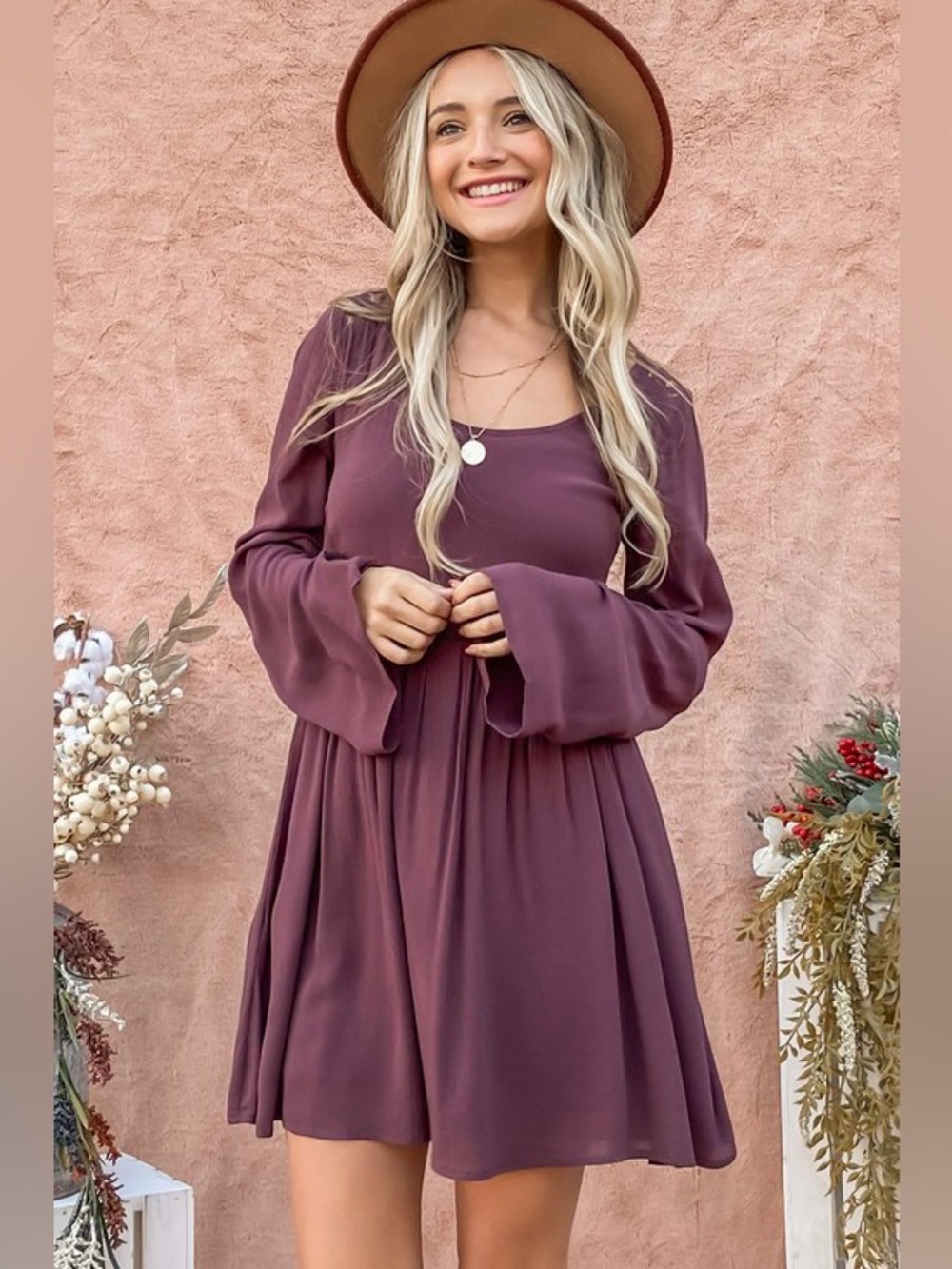 And The Why Back Lace Button Down Detail Bell Sleeve Dress